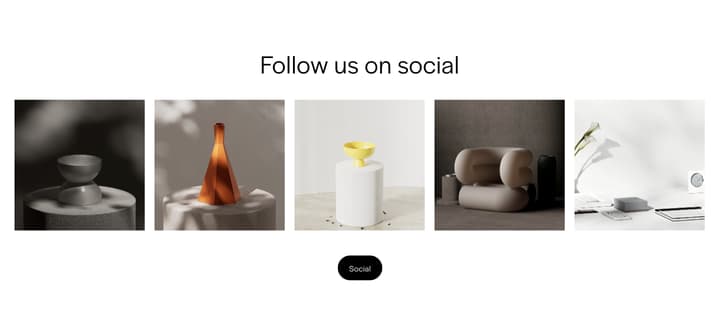 Social section with text, five images, and button