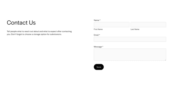 Forms section with contact form and button